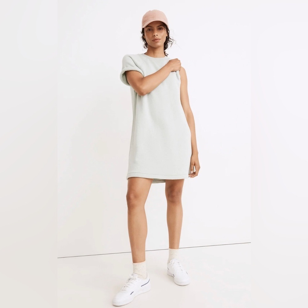 Madewell MWL Women’s S Airyterry Sweatshirt Tee Dress in Heathered Beige - EUC!